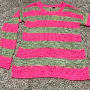 Eyeshadow striped knit sweater pink yellow and gray